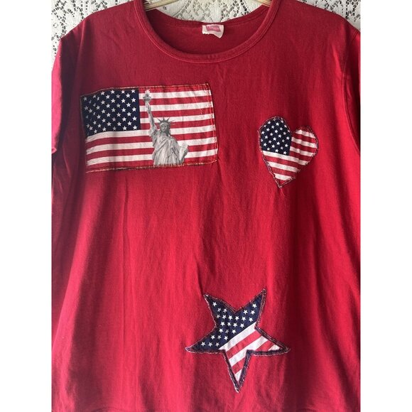 90s Vintage Hanes Red USA Stars Stripes Flag America Red‎ Shirt 100% Cotton XL - Picture 2 of 6
